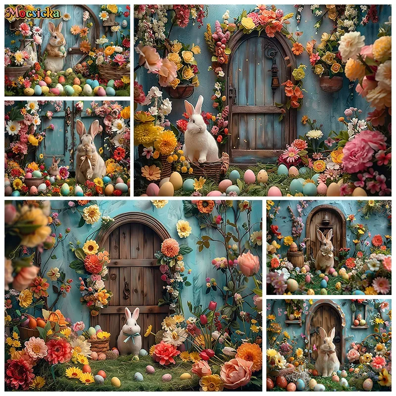 

Mocsicka Easter Photography Backdrops Newborn Party Floral Eggs Bunny Decor Background Cake Smash Photo Banner Studio Props