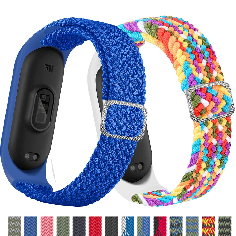 Bracelet for Mi band 7 6 Strap Elastic adjustable Nylon Braided Miband4 5 correa Wristband for xiaomi Mi band 4 3 5 6 7 strap