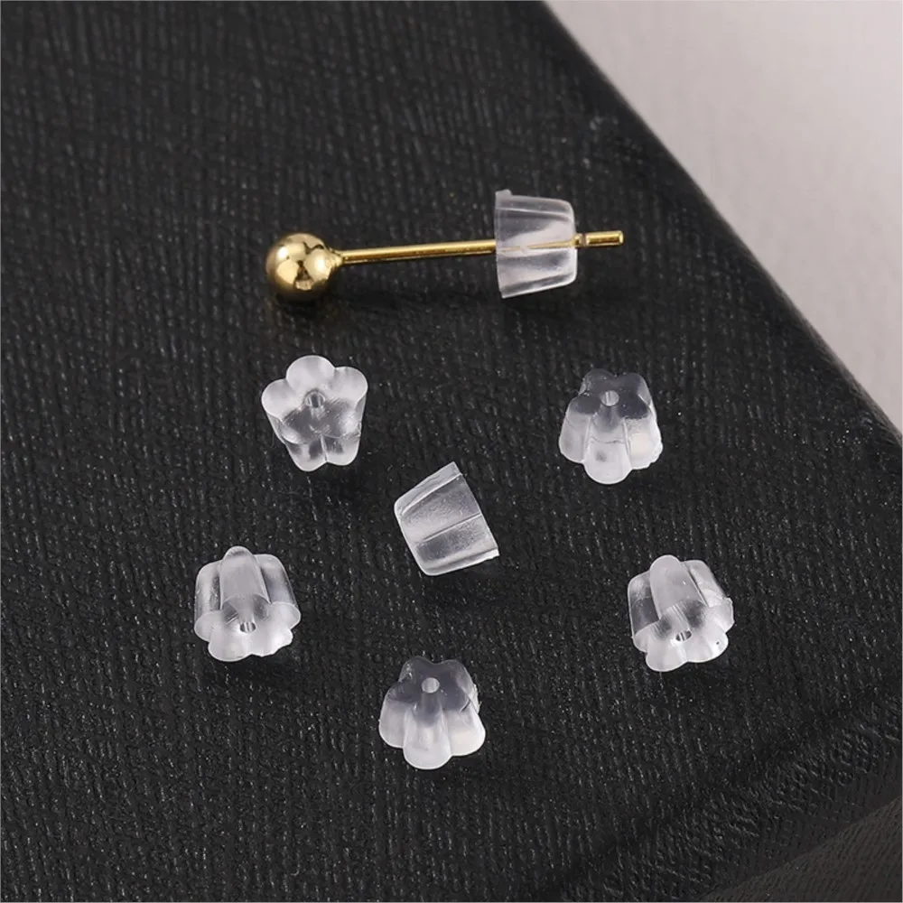 200/500pcs Flower Plum Shape Clear Soft Silicone Rubber Earring Backs Plug Cap Hooks Stoppers Ear Post DIY Jewelry Accessories