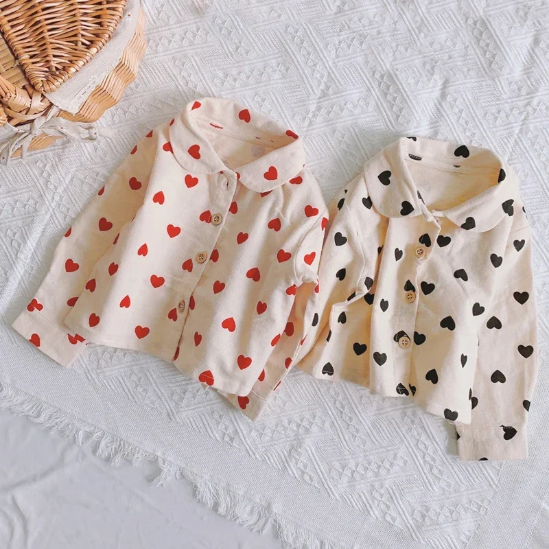 HoneyCherry New Heart Printed Cotton Shirt Kids Blouse Baby Girl Long Sleeve Tops