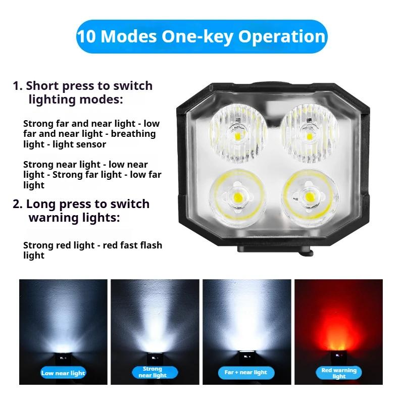 مستشعر الضوء LED للدراجة الأمامية مصباح يدوي آمن للطاقة الشمسية/Type-C شحن ضوء أمامي للدراجة الجبلية لركوب الدراجات الليلية في الهواء الطلق