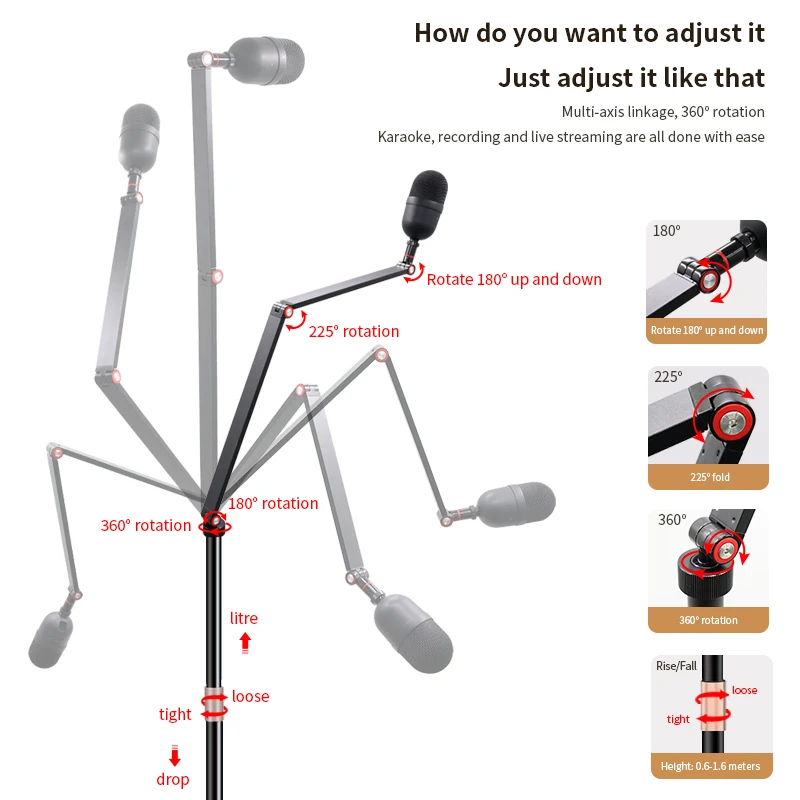 

Professional Heavy Duty Metal Stand Microphone Stand Plastic Base Large Stage Podcast Broadcast Studio Music Recording
