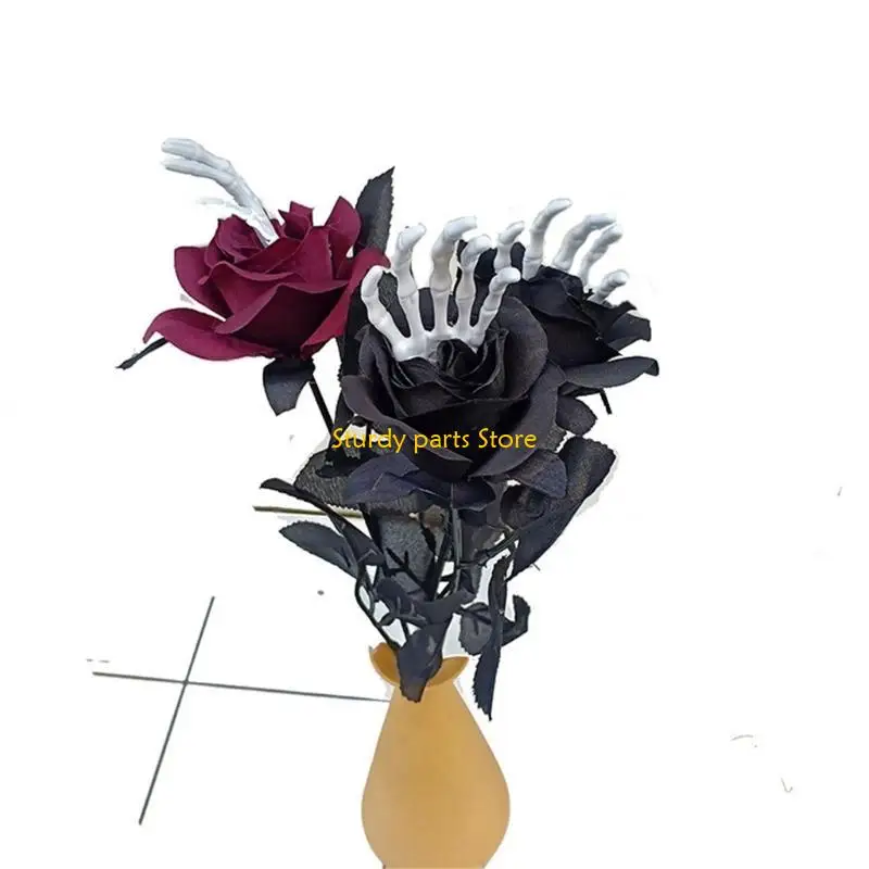 97QC 할로윈 장미 꽃과 손 뼈 DIY 꽃꽂이 가정 장식
