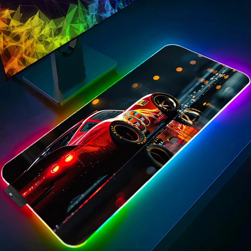 لوحة ماوس بإضاءة خلفية RGB حافة بيضاء ديزني سيارات ألعاب كبيرة LED للكمبيوتر لوحة ماوس ملحقات الألعاب حصيرة مكتبية للوحة المفاتيح #3