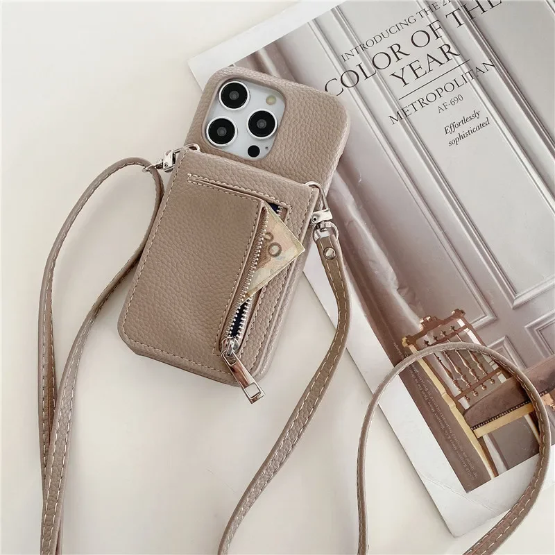 Crossbody Lanyard Phone Case for IPhone 13 12 Mini 15 14 11 Pro Max XS XR 8 7 Plus Wallet with Card Holder Leather Cover