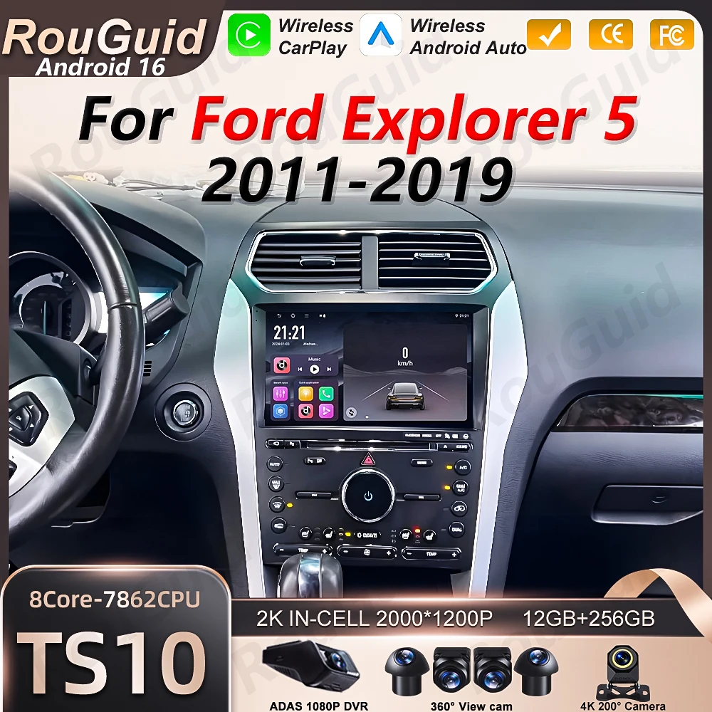 Radio Bluetooth para Auto Ford Explorer 5 2011 2012 2013 2014 2015 2016-2019 Android 16 Carplay, Estéreo para Auto, Reproductor Multimedia de Video