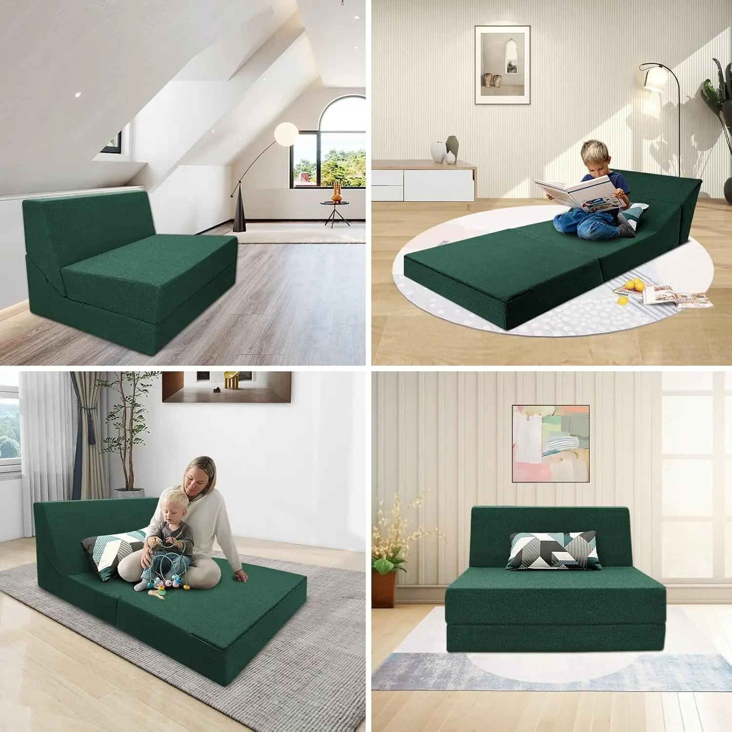 Convertible Chair Bed Sleeper with Memory Foam & Pillow Fold Out Chair Bed Couch Lounge Chaise for Living Room Bedroom Gu