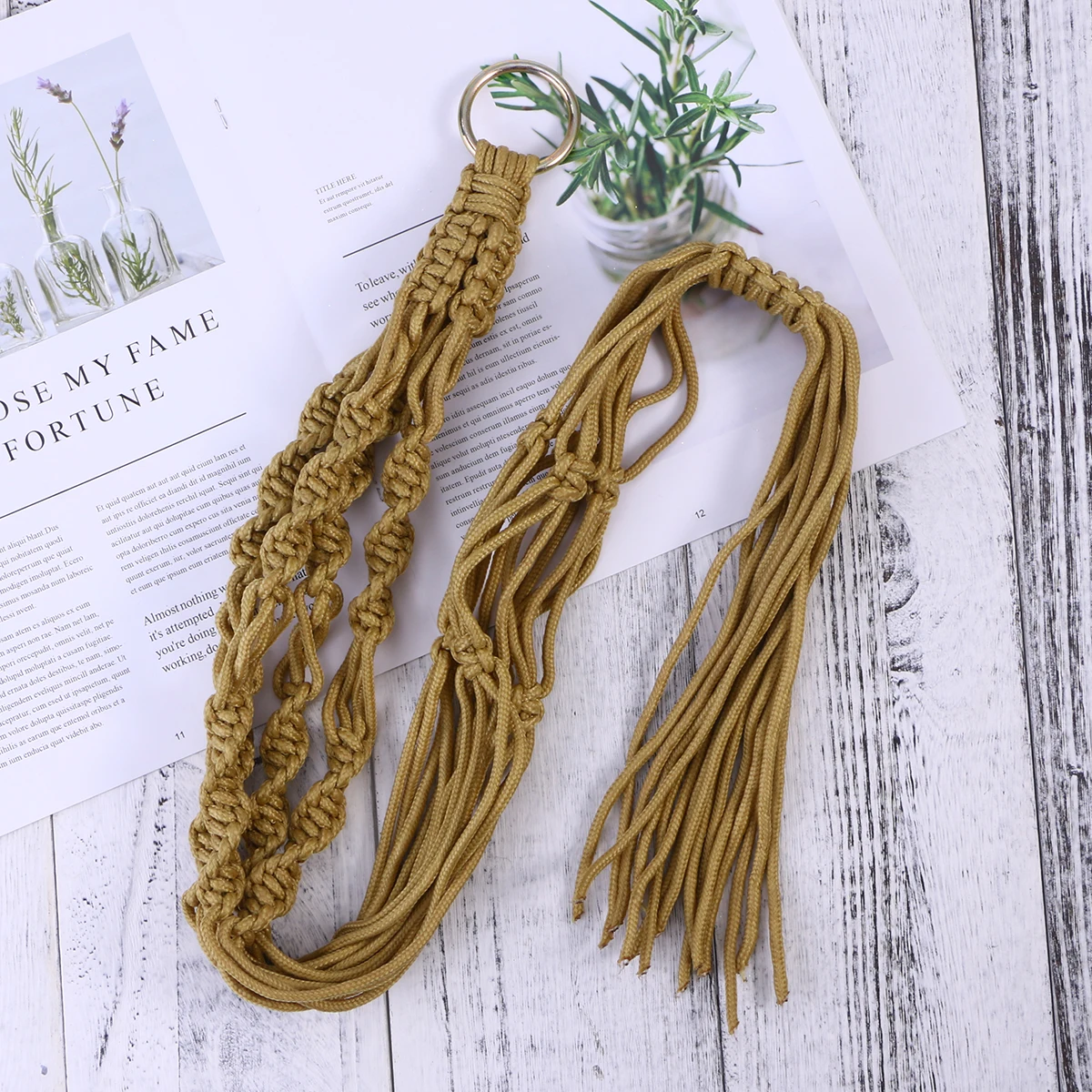 

Macrame Plant Hanger Cotton Rope Strong Hanging Planter Wall Art Indoor Outdoor Use Fits Pots Yellowish Brown