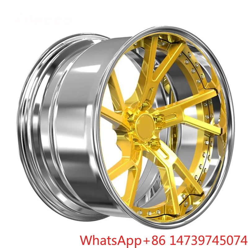 18 19 20 21 22 23 24 26 Inch Chrome Lip Gold Center Deep Dish Forged Wheels Custom Aluminium Alloy Forged Rims For Passenger Car