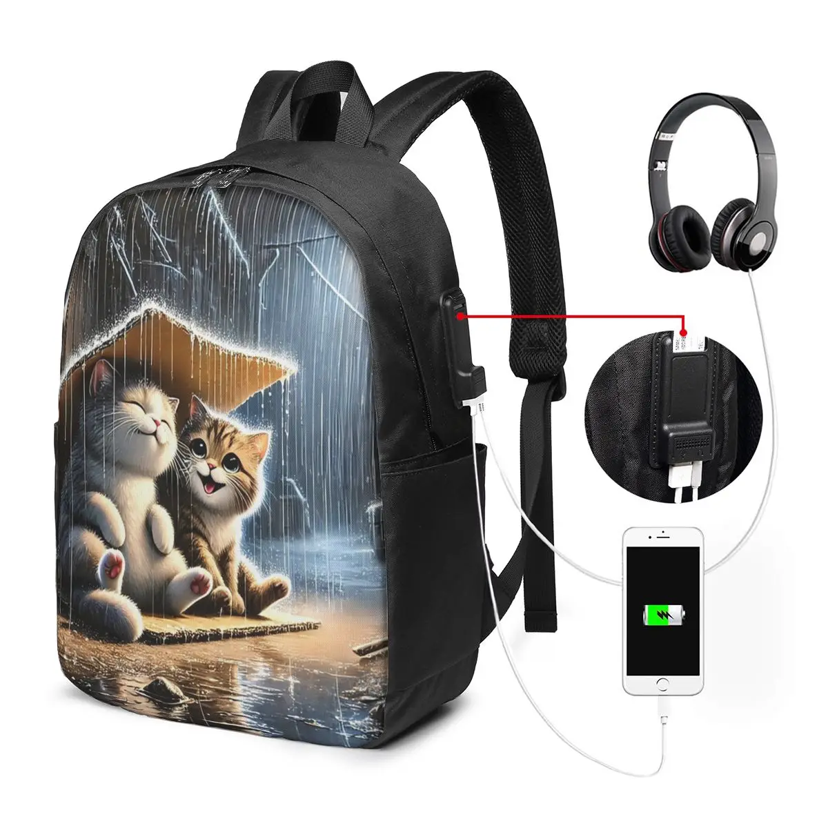 Two Cats Laughing In The Rain Backpack Travel Notebook Bag Computer College Student School Bag Laptop Shoulder Bags Men Women
