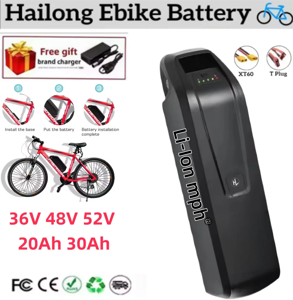 

Новый аккумулятор Hailong 2025 36 В/48 В/52 В 20 Ач/30 Ач, оригинальный литиевый аккумулятор 18650, совместимый с двигателем Bafang BBS02 BBS03 BBSHD