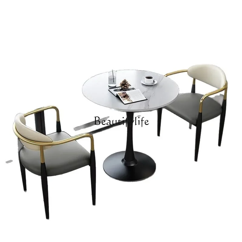 

LJYLight Luxury Rock Plate Coffee Table Balcony casual Small Round Table