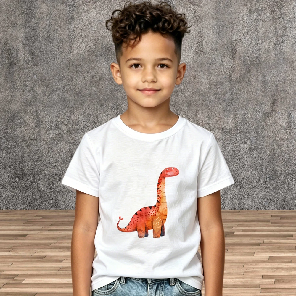 Boys Cute Dinosaur Print T Shirt Summer Kid Breathable Cotton Short Sleeve Tops