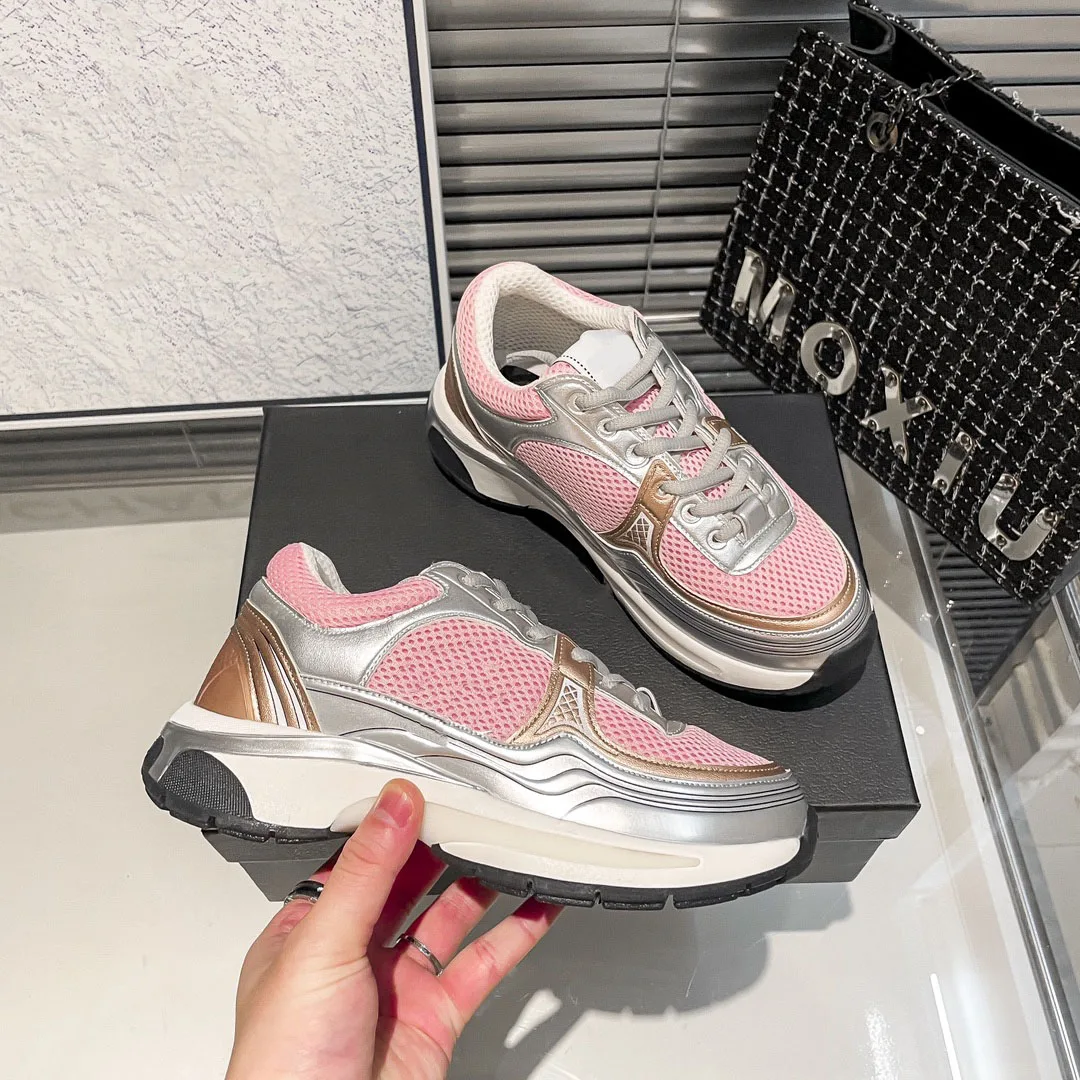Women Vulcanized Thick Soled Shoes with Leather Mesh Splicing for Increased Breathability and Casual Sports Shoes YZBL807