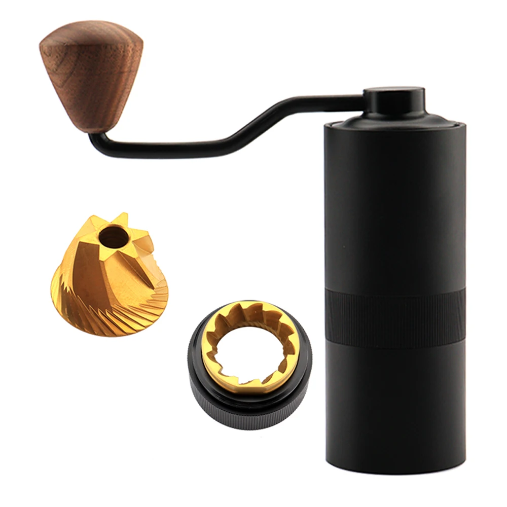 

Black Manual Coffee Grinder with Adjustable Setting 38mm 6 Cores Titanium Burr Manual Premium Coffee Beans Grinder