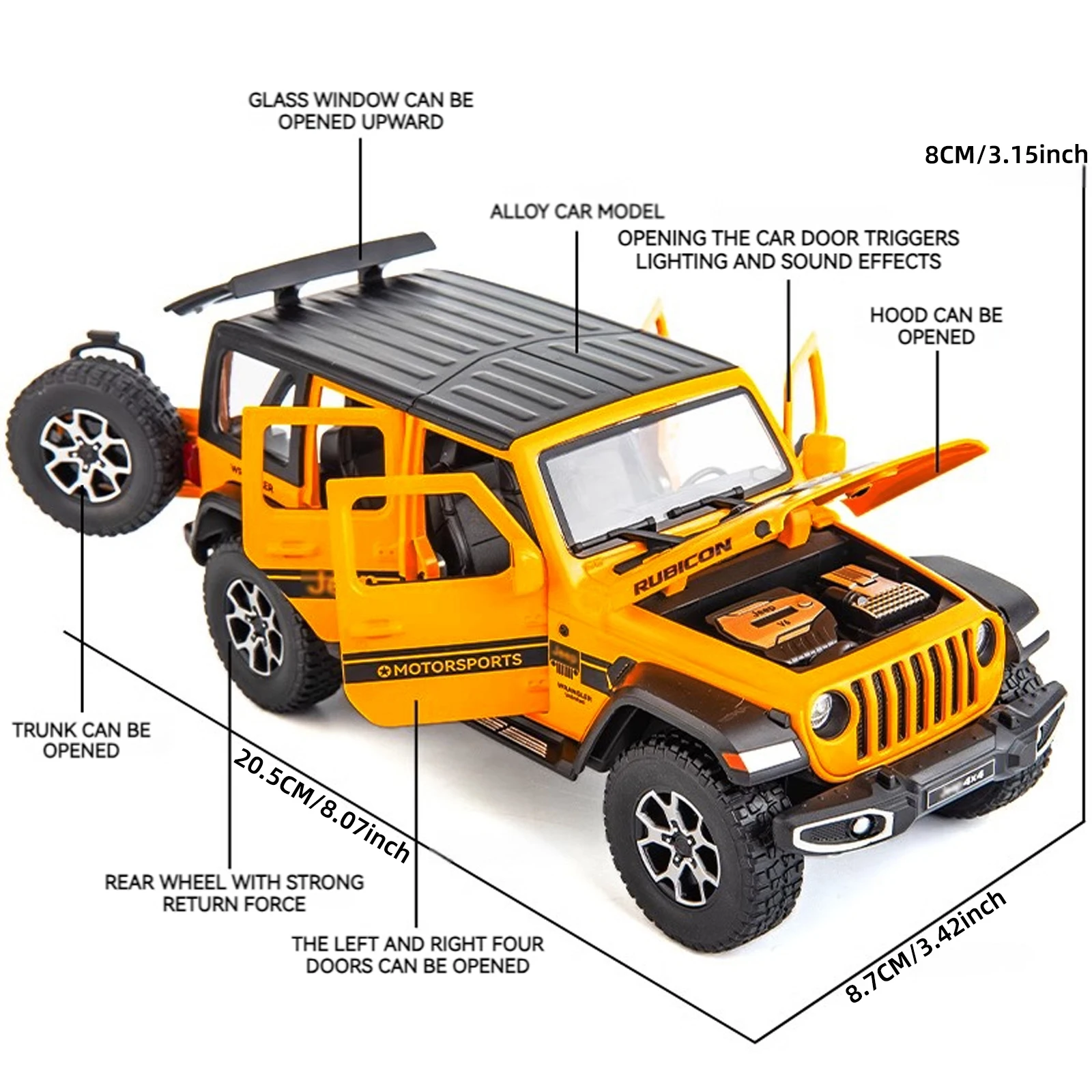 1:22 Model Wrangler Diecast Toy Car Model, Scale Metal Alloy Vehicle for Kids Boys Girls Adults, Doors Open,Gifts Gray111