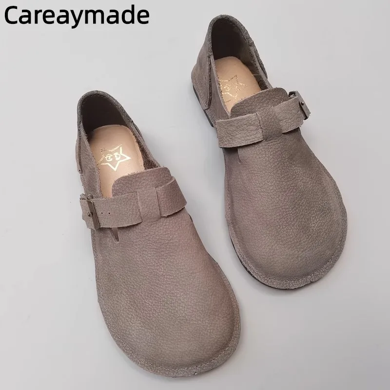 Careaymade-Genuine leather pure cowhide women\'s shoes large toe wide trade obesity feet retro casual original single shoes