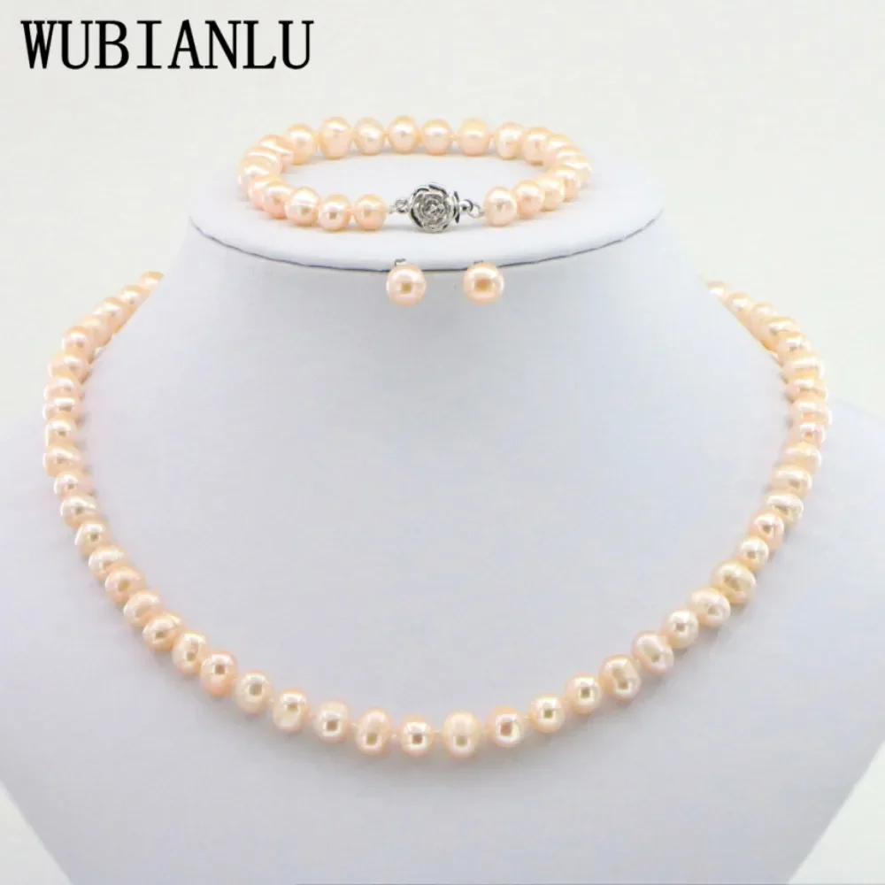 4 Colors 7-8mm Pink Pearl Necklace Bracelet Earring Sets Women Jewelry Making Design Fashion Style Girl Gift Wholesale