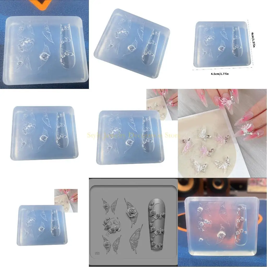 

D46E Professional Art Design Mold Feature Butterfly Rose Floral Pattern Silicone Decorations Crafting Tool