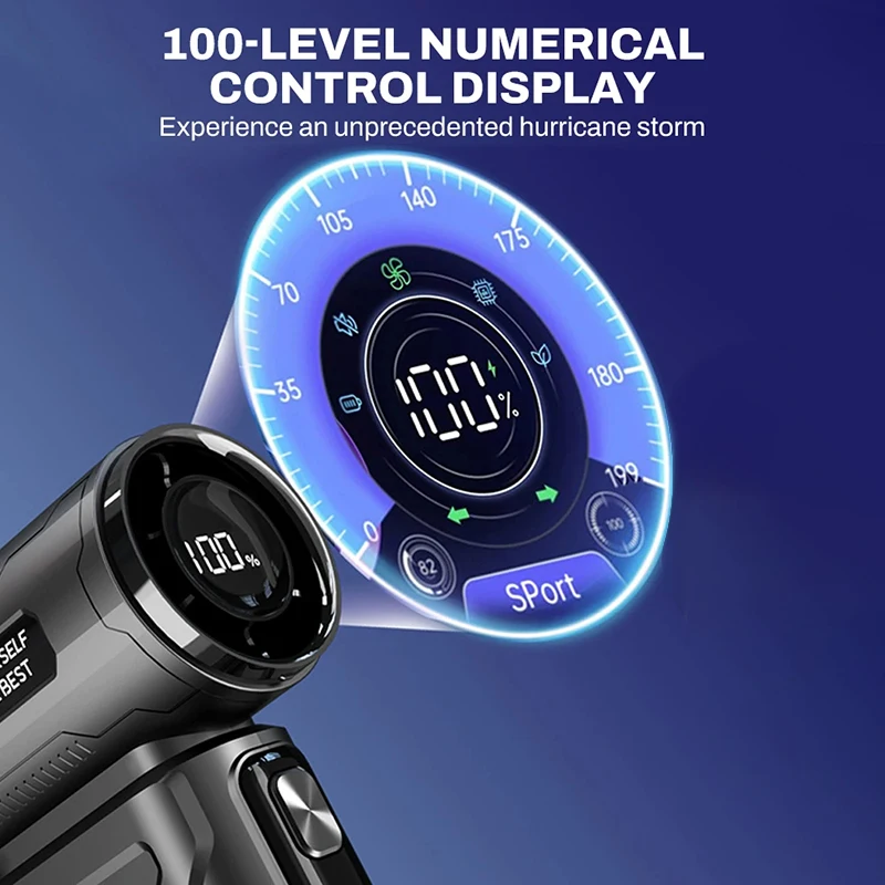 Wiatrak Xiaomi 400000RPM, mocny, bezszczotkowy turbo wiatrak do odkurzania kurzu, wyświetlacz baterii, szybki, ręczny, cichy, wydajny dmuchawa. ﻿