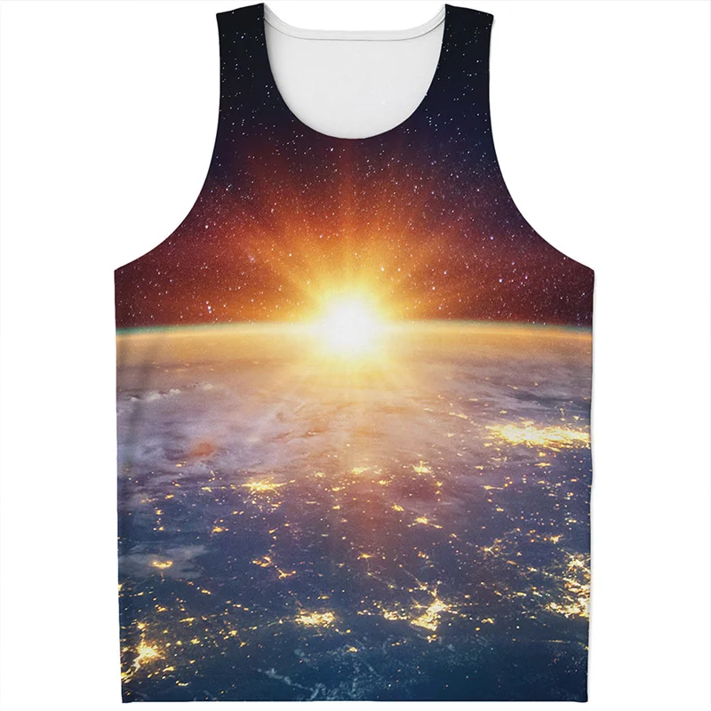 Fashion Sunrise Tank Top For Men Summer 3D Printed Sunlight Vest Sports Fitness Quick Dry Sleeveless Tees Tops Oversized Tshirt