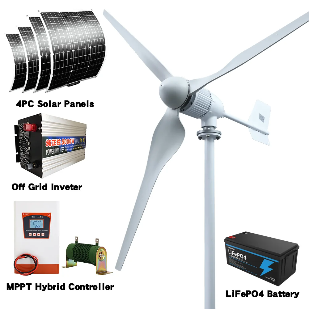 

20KWh day 6000W Wind Turbine With Solar Cell System Low Noise Energy Large Family farm Electricity Consumption 220V