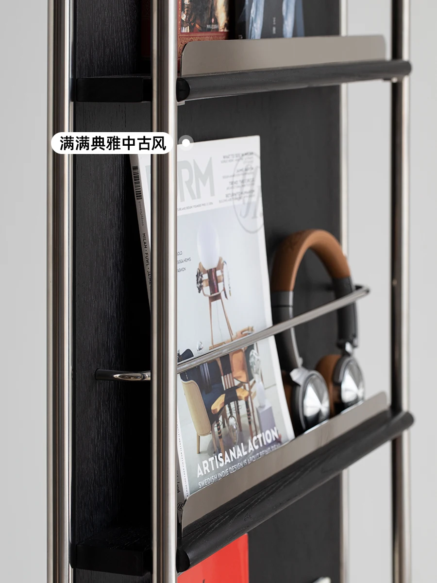 Retro light luxury magazine rack full body mirror movable rotating floor mirror solid wood French simple dressing fitting mirror