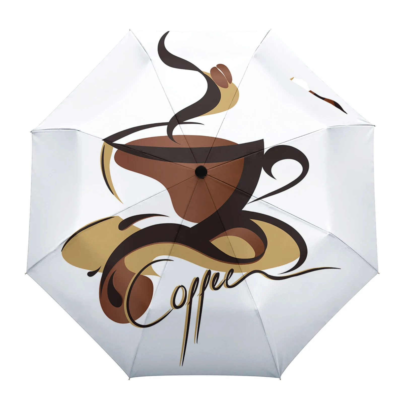 Abstract Coffee Cup Coffee Beans Automatic Umbrella Folding Umbrella Outdoor Printed Rain Umbrella for Women Kids Parasol