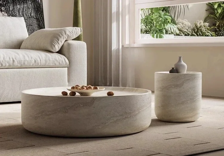 Wasabi high-end cave stone coffee table combination round living room small apartment designer Italian style minimalist