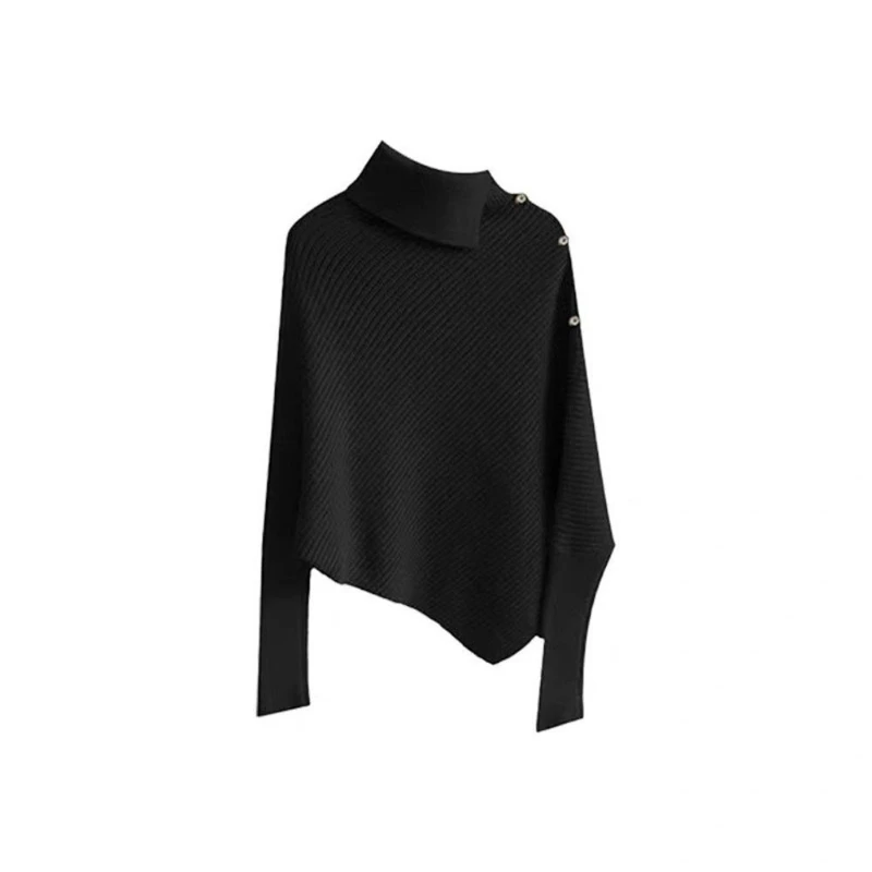 

Y2k Korean Long Sleeve Pullover Women Casual Streetwear Sweater Turtleneck Patchwork Knitwear Solid Slim Button 2025 Autumn