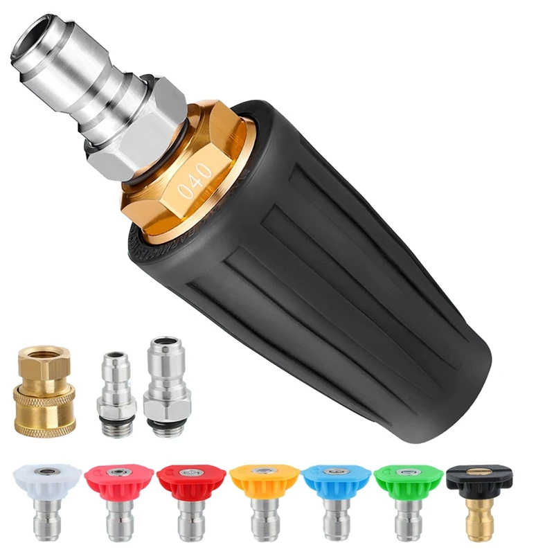 4000PSI Pressure Washer Tips Set - Efficient Turbo Nozzle Power Washer With 1/4In And 3/8In Quick Connect, 7 Nozzles