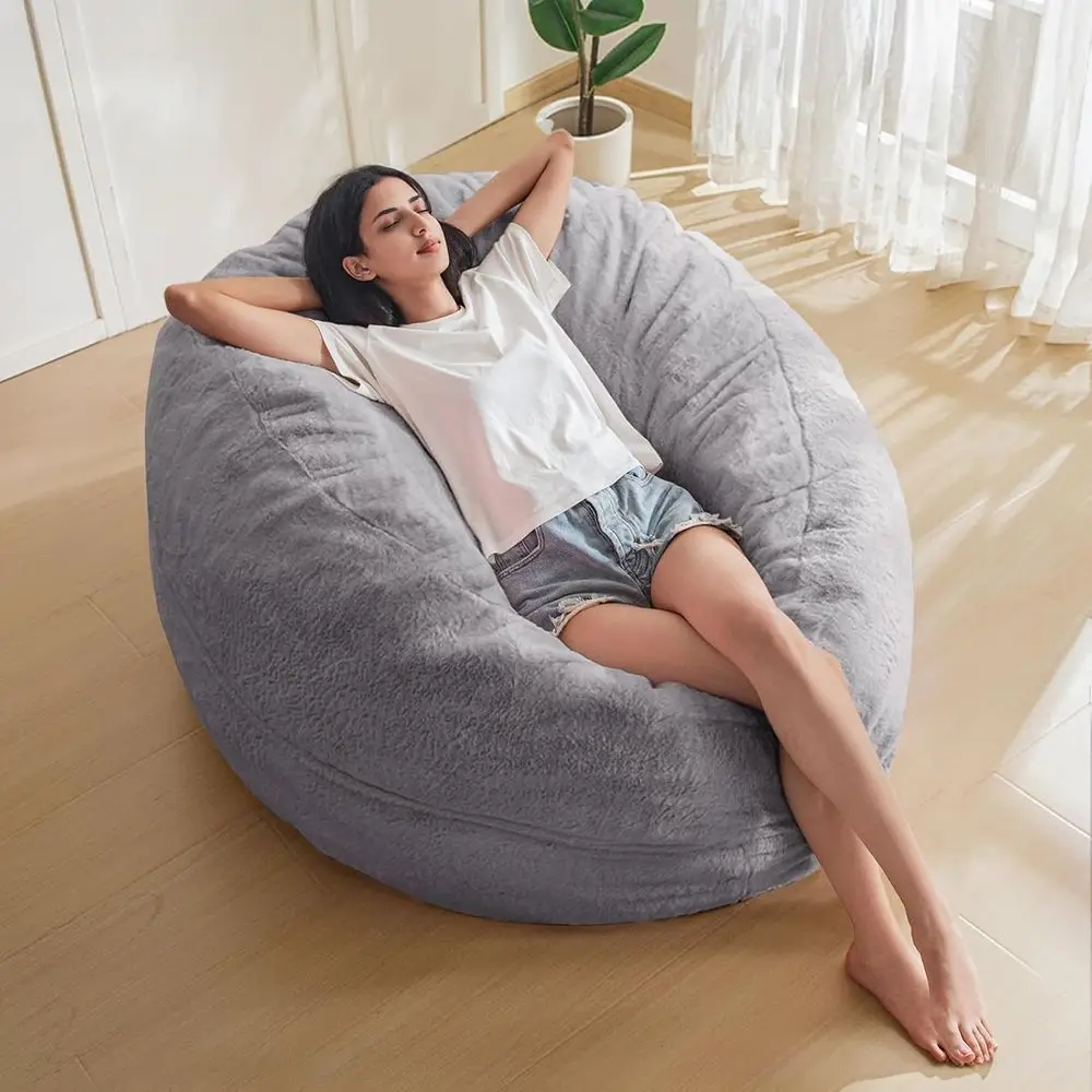 كرسي كيس فول كبير للكبار بطول 3 أقدام مع حشوة إسفنجية، غطاء فرو فائق النعومة، قابل للغسل في الغسالة، مثالي لغرفة المعيشة أو غرفة النوم #4