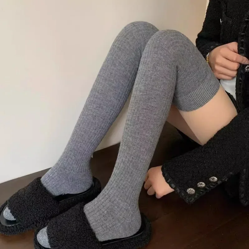 Women's Casual Knitted Long Socks Autumn Winter Solid Color Stockings Boot Calf Socks Over Knee Leggings Harajuku Lolita Sox