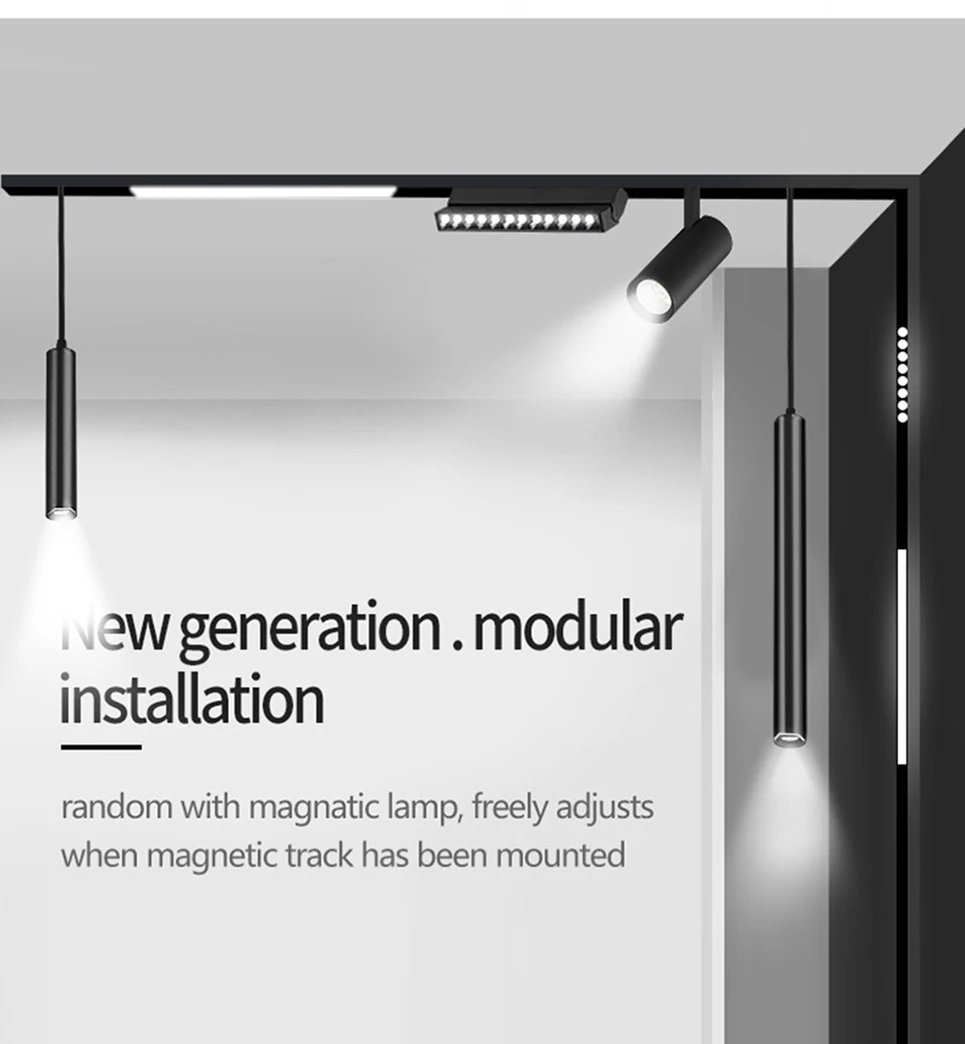 2m Magnetic Rail Linear Magnetic Track Lighting Accessories 2 Meters Ceiling Magnet Track Kits 48V Power Supply Corner Connector