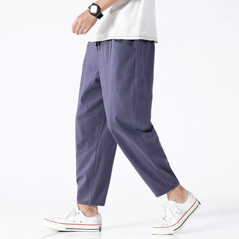 2025 Mens Trousers Fashion Casual Pants Solid Color Breathable Loose Shorts Straight Drawstring Pants Streetwear Men