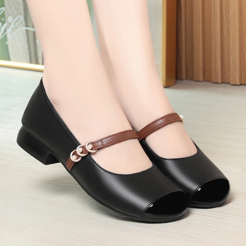 AIYUQI Mary Jane Shoes Women's Autumn 2025 New Genuine Leather Women's Work Shoes Large Size Square Toe Sampers Women's Shoes