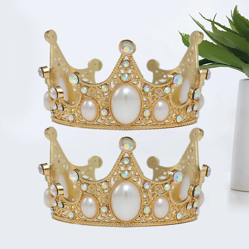 

2PCS Pearl Decoration Elegant Girls Kids Crown Headdress Retro Birthday Cake Decoration Hair Accessories Kids Birthday Decor