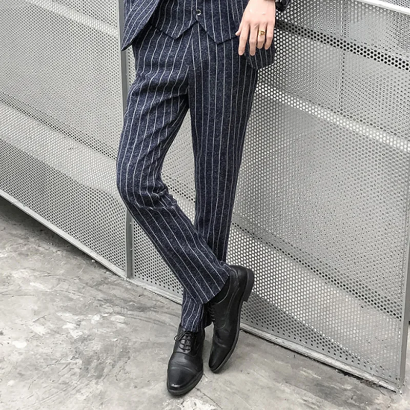 Off-White Men\'s Striped Trousers, Fashion Slim Suit Pants, Office Casual Plaid Pant, Asian Size 29-38, Gray,Black,Dark Blue