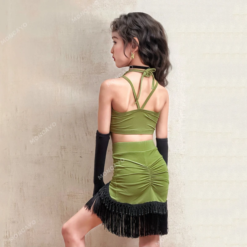 Tassel Rumba Samba Tango Salsa Latin Dance Dress Girls Ballroom Dance Dresses Child Fringe Dance Skirt Kids Latin Practice Dress