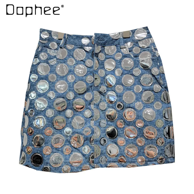 

Mini Skirt Fashionable Sequined Denim Skirt for Women 2024 Spring and Summer New Hot Girl Style High Waist Sheath A-Line Skirts