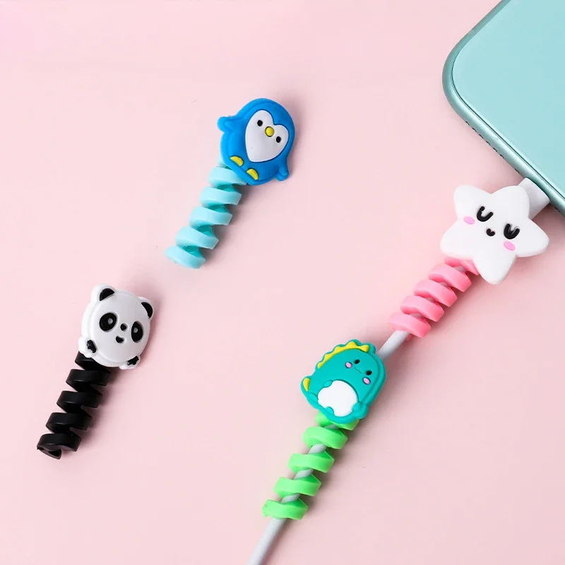 10Pcs Cartoon Spiral USB Protector Charging Cable Saver Silicone Bobbin Winder for CellPhone Organizador Cable Phone Accessories