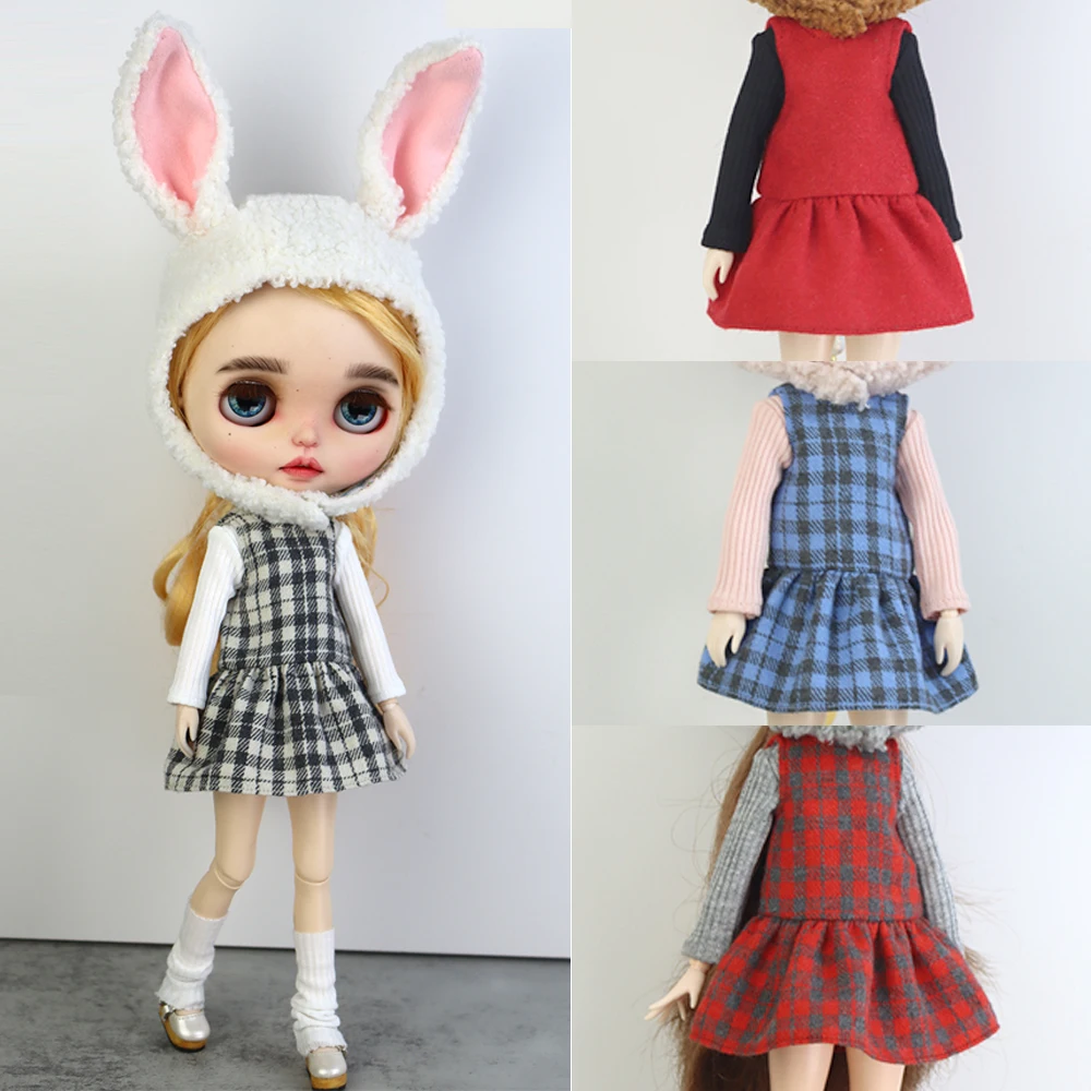 

Подходит для куклы Блит 28 см, одежда Azone OB22 OB24, модный клетчатый жилет, юбка, красный, серый, синий, подарки для игрушек