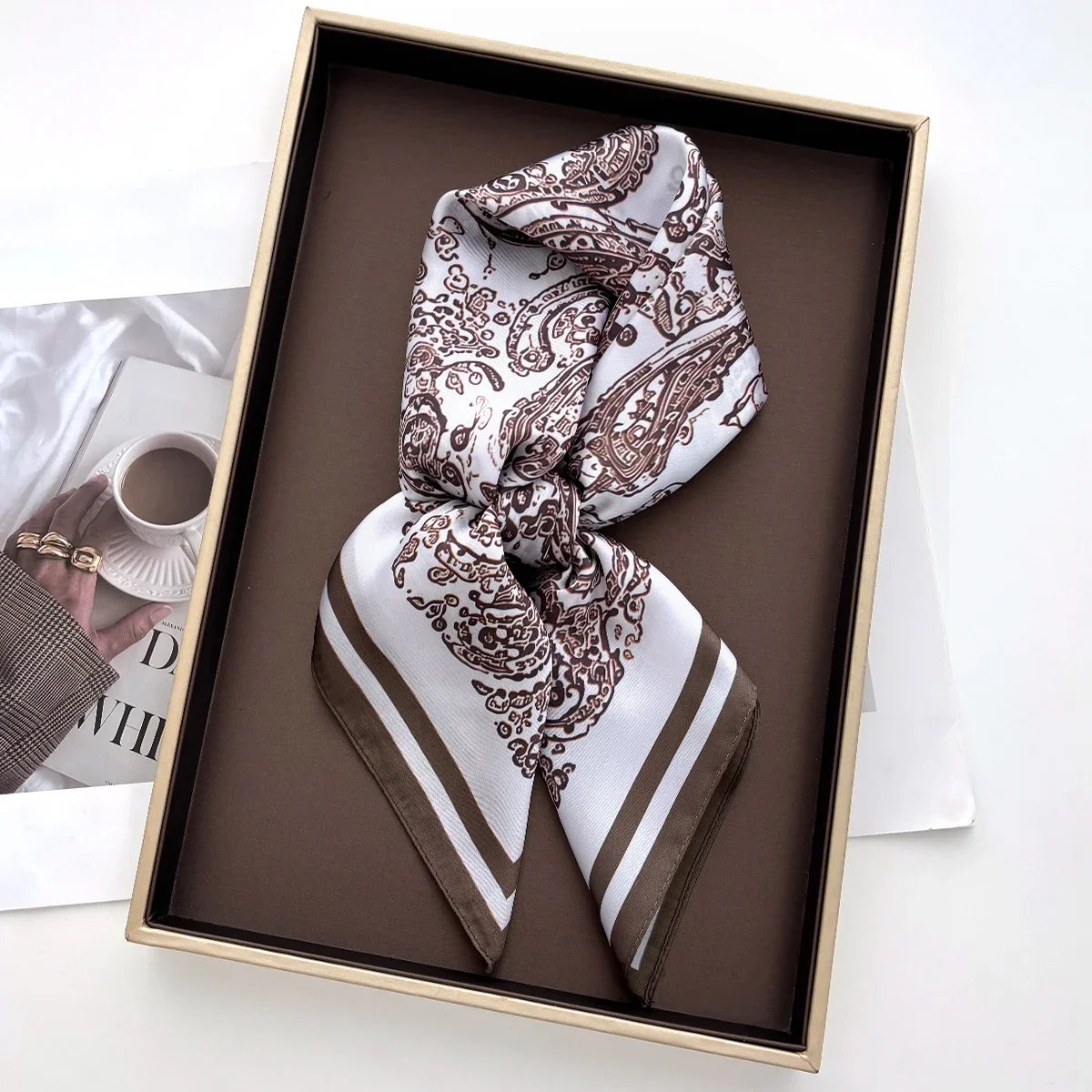 Women Elegant Soft Satin Square Scarf Luxury Floral Print Silk Feeling Neck Hair Head Scarf Fashion Bandana Bag Accessory