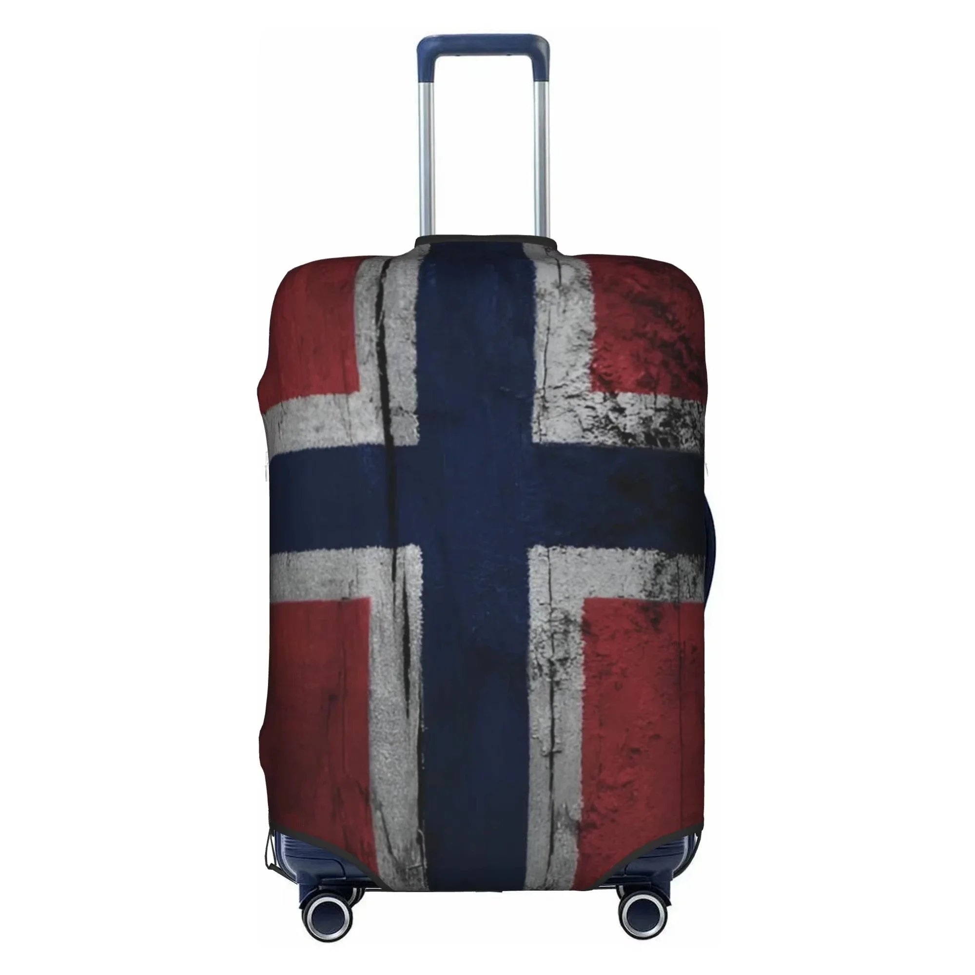 Norway Flag Heart Print Elastic Luggage Cover Anti‑Scratch Dustproof Stretch Suitcase Protector for 18‑32 Inch Travel Case