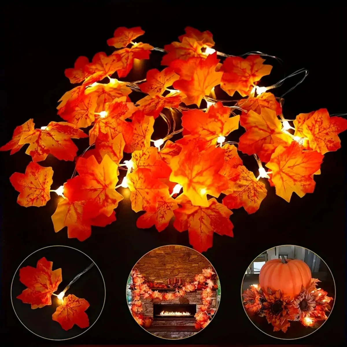 

1pc LED Red Maple Leaf String Lights Battery Powered Hanging Halloween Atmosphere Lamp Suitable For Home Garden Party Door Decor