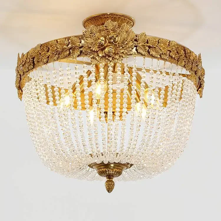 

European-style all-copper bedroom living room round luxury crystal ceiling lamp lamparade techo colgantes