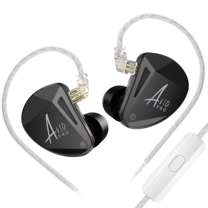 Fones de Ouvido KZ AS10 PRO IEM-5BA, HiFi Bass Stereo, Fones de Ouvido Monitor, Fone de Ouvido Musical com Cabo Banhado a Prata