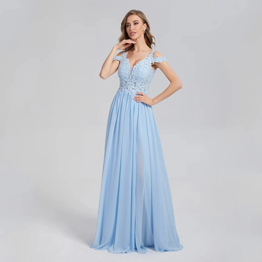 

DRESS FORU Elegant Evening Dresses Chiffon for Floor-Length V-Neck Backless Prom Dress Appliques Vestidos De Fiesta Customized