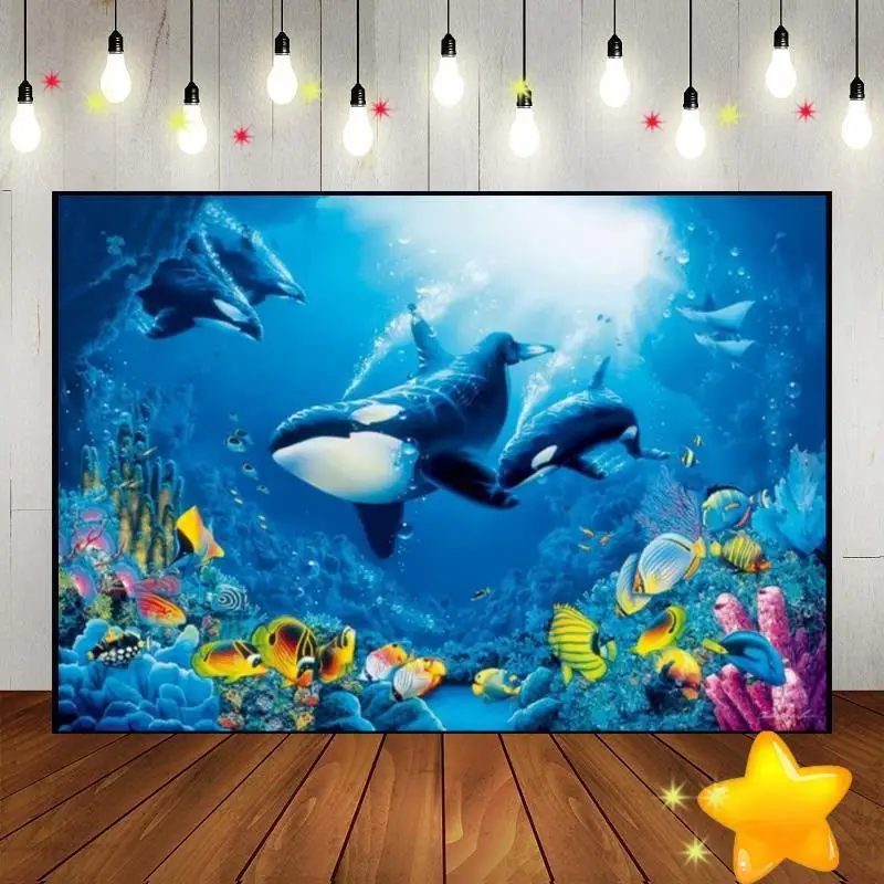 Whale Under The Sea Ocean Crab Blue Nautical Baby Shower Boy Background Birthday Decoration Banner Photography Backdrops Party