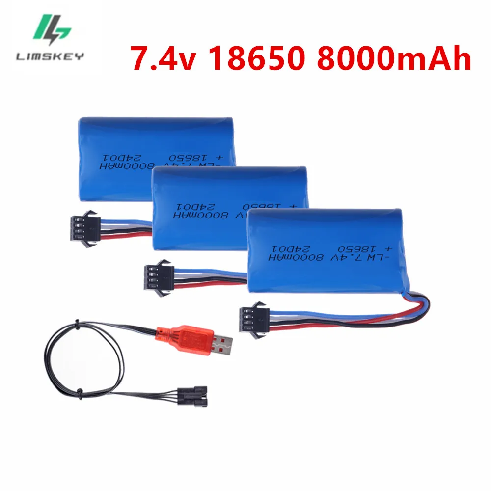 Upgrade 7.4V 8000mAh Li-ion Battery SM-4P Plug With USB Charger For Udi007 Udi001 UDI002 UDI902 HJ806 960 961 962 RC Car Boats